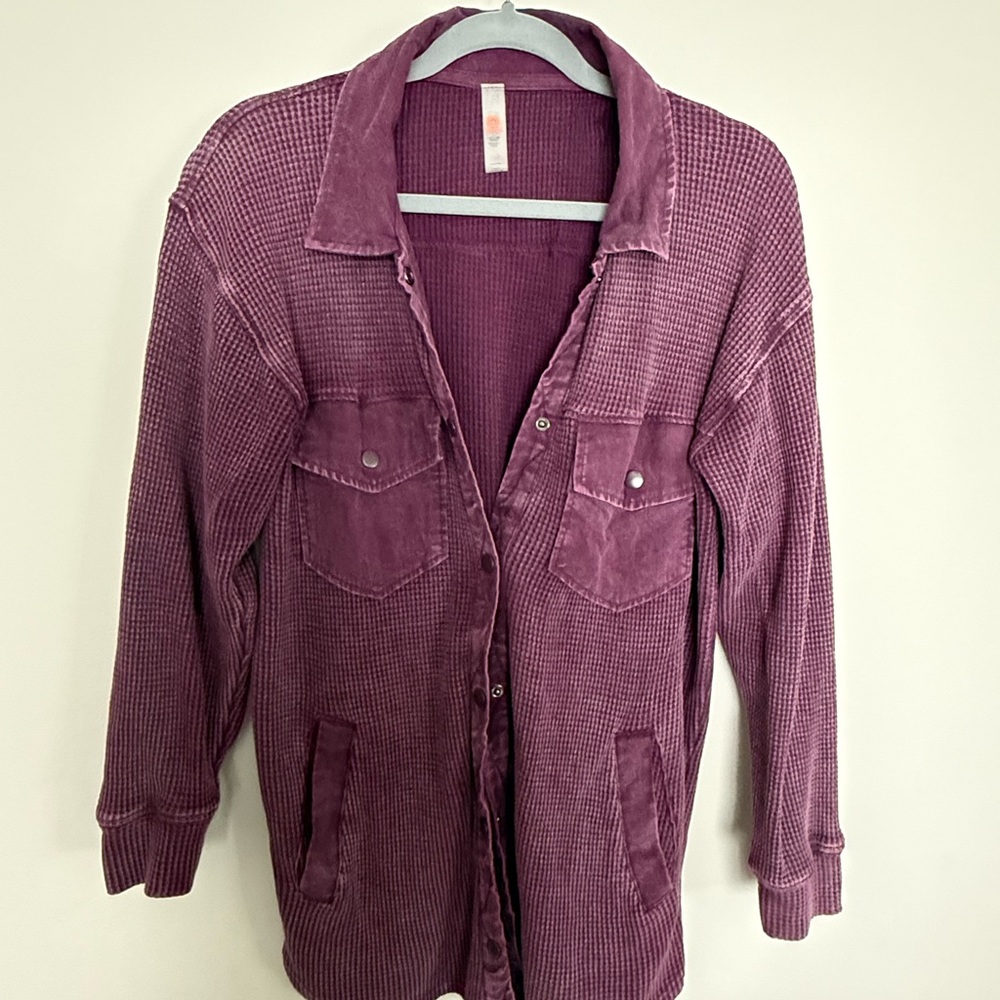 Mono B Women's Waffle Weave Maroon Shirt S